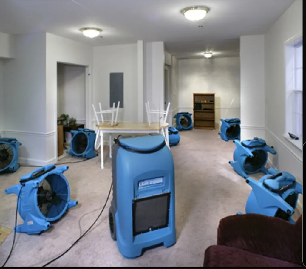 Air movers and dehumidifier setup for Water Damage Restoration in Santa Rosa
